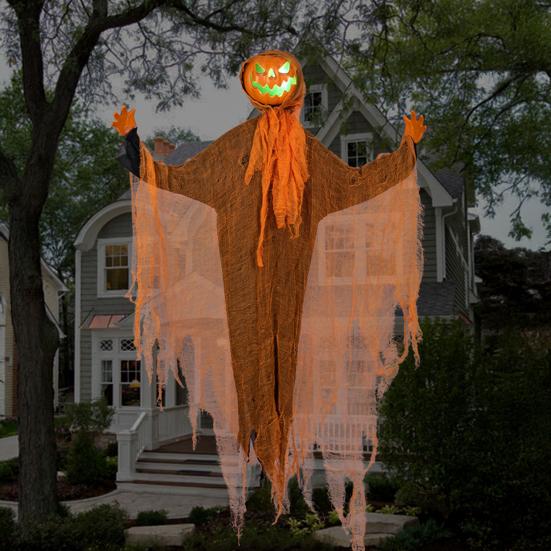Halloween Hängender Kürbisgeist mit leuchtendem Kopf, Geräusch, rotierender Bewegung, gruseligen Skelett-Requisiten, Outdoor-Baum, Veranda, Garten, Party-Dekoration