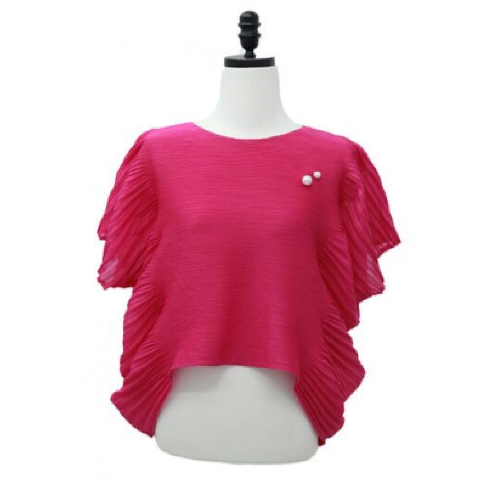 Shiz Madam Women Pearl Side Wave Pleats Blouse T57101