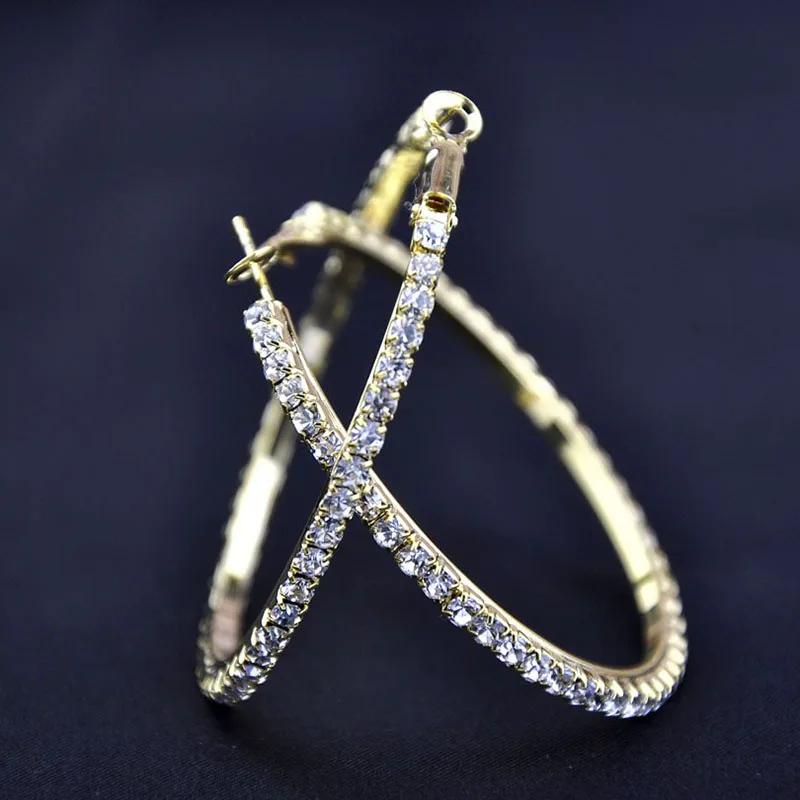 

Raexrage 30-100mm Fashion Hoops Earrings With Rhinestone Circle Crystal Earrings Big Basketball Wives CZ Hiphop Earrings Women 10cm