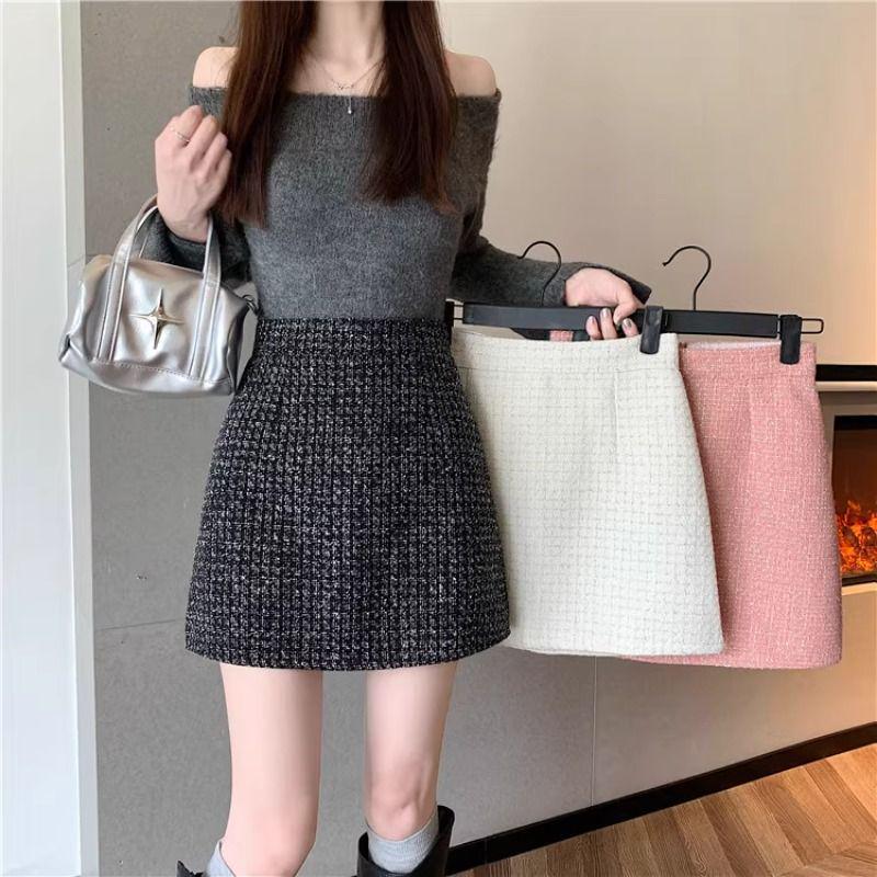 Chic High-Waist A-Line Skirt: Autumn/Winter Silk-Blend, Anti-Exposure, Hip-Hugging