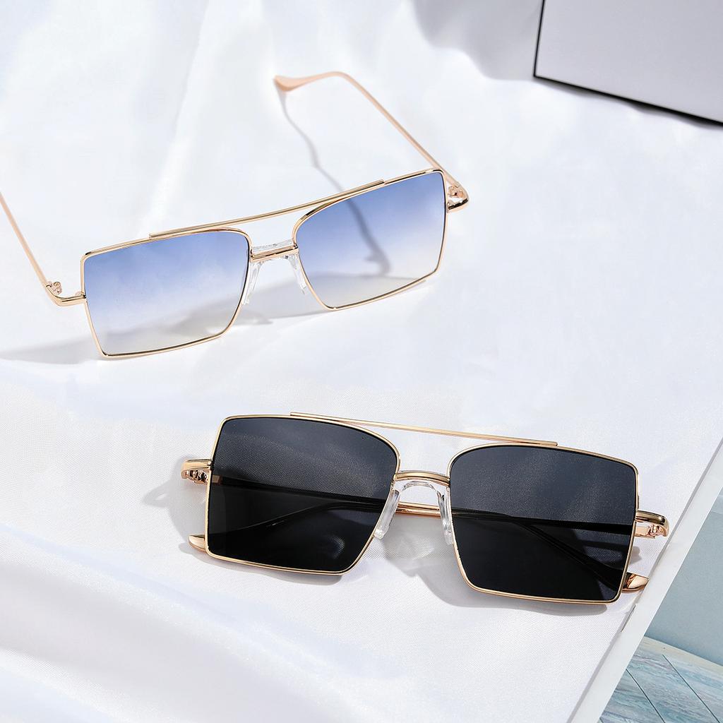 Glasses 9186 Square Large Frame Double Beam Trend Autumn Metal Sunglasses Women, Sunglasses Men