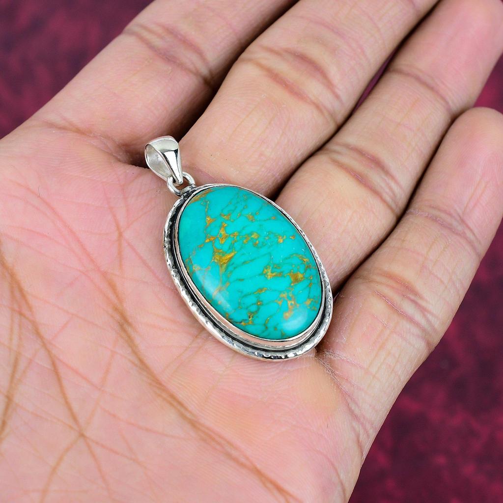 Arizona Turquoise Gemstone Pendant, 925 Solid Sterling Silver Pendant Jewelry, Handmade Antique Jewelry Gift For Mother