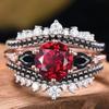 European and American Luxury Full Diamond New Pair Ring, Creative Ruby Women's Set Ring Main Ring and Auxiliary Ring Two-color Jewelry