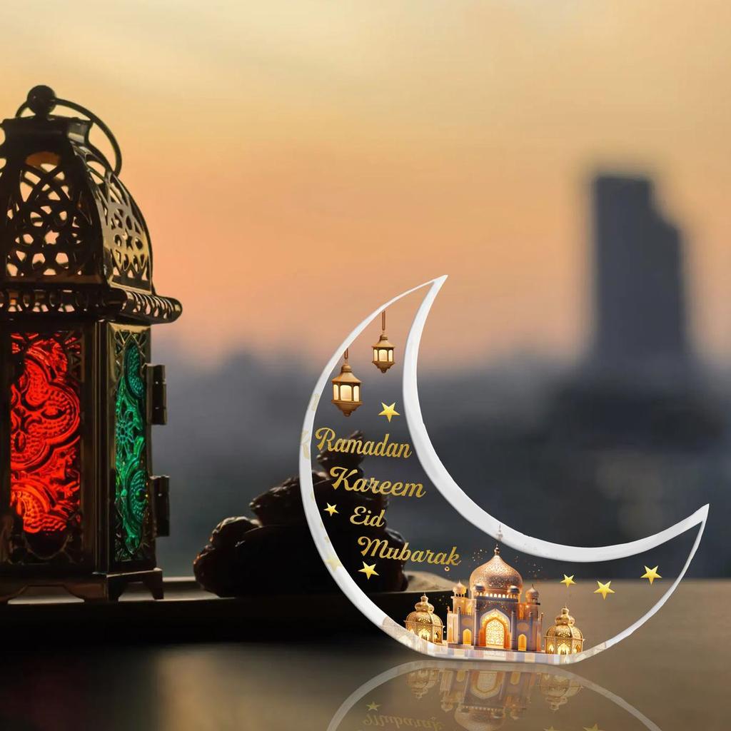 Acrylic Crescent Moon Table Decoration, Ramadan Eid Mubarak Ornament, Festive Holiday Decor For Home And Celebrations