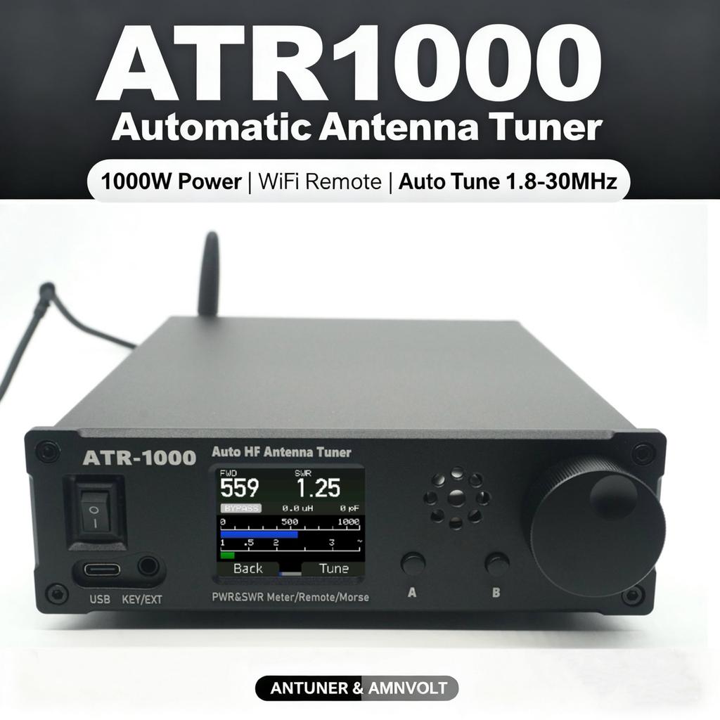 Automatic Antenna Tuner ATR1000 Mini Tuner 1.8“ Color Screen for Ham Radio 1.8-30MHz Antenna Matching Unit for Radio Equipment