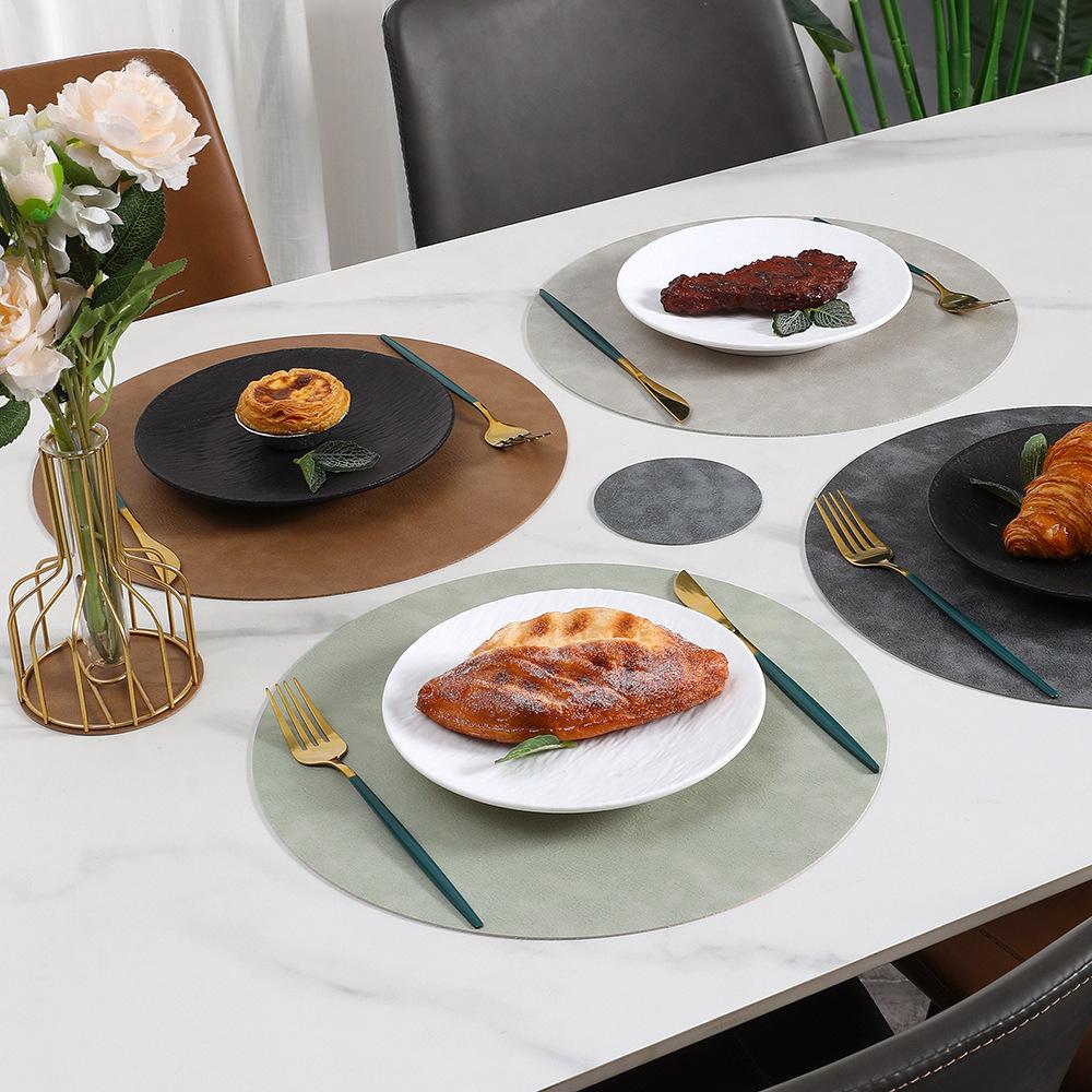 Popular cowhide pattern PU round leather placemat coaster waterproof and oil-proof can be wiped, easy to clean and high temperature resistant