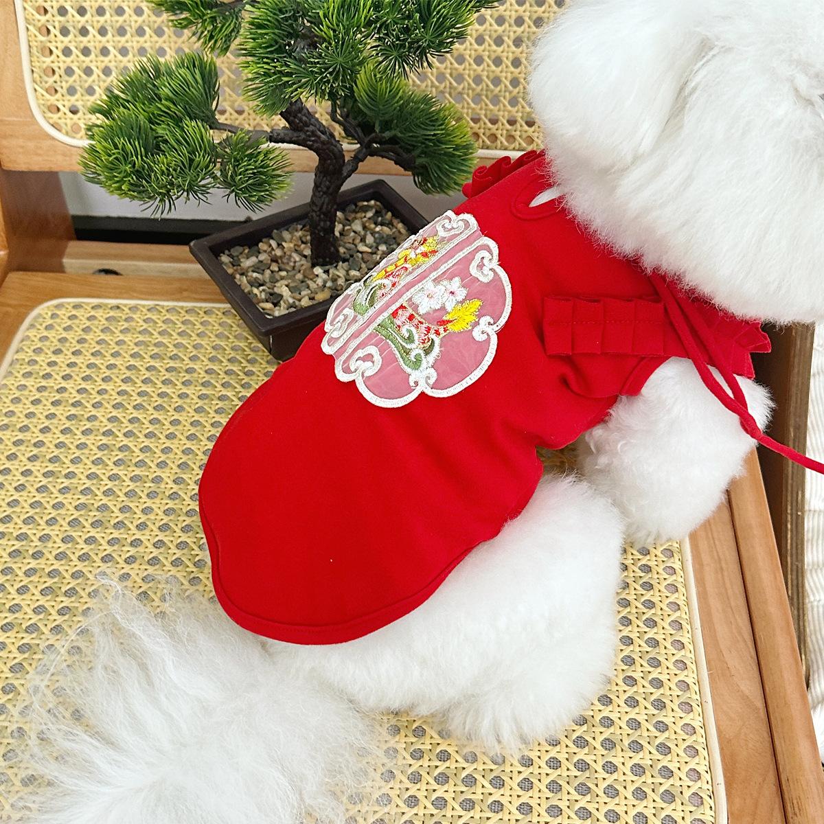 

New Chinese Style Pet Dog Clothes Embroidered Pet Dog Cat Clothes Teddy Bichon Poodle Small Medium Dogs Tassel Vest Autumn S(1.5-2.5KG)