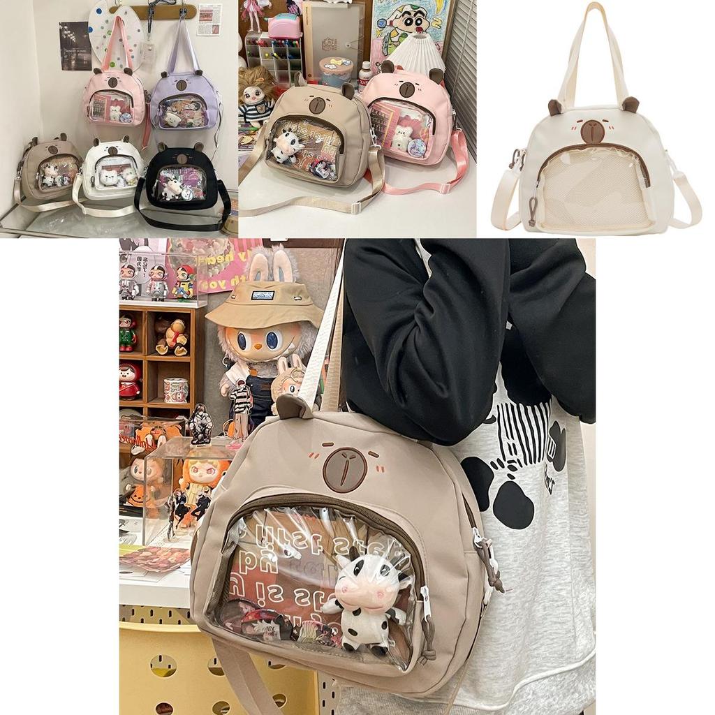 Capybara Themed Transparent Shoulder Bag With Print And Pouch For Teens