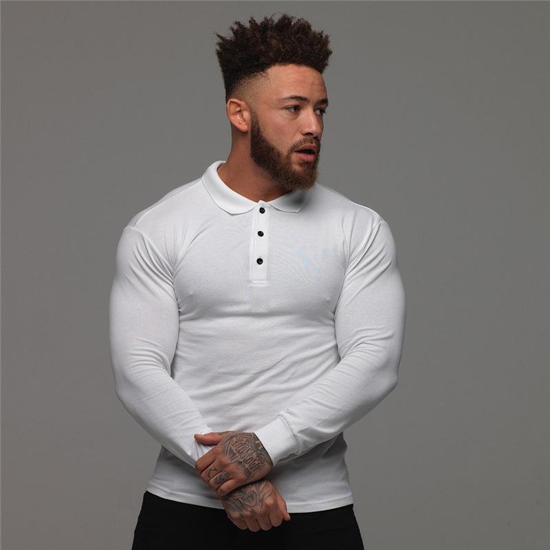 Men's European & American Muscle Fit Long-Sleeve Lapel Polo Shirt - Autumn/Winter Sports Fitness Tights