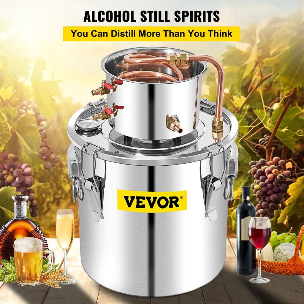 Alcohol Still, 50L Stainless Steel Water Alcohol Distiller W/ Condenser, 13.2Gal Wine Making Boiler W/ Copper Tube, Home Brewing Kit W/ Built-in