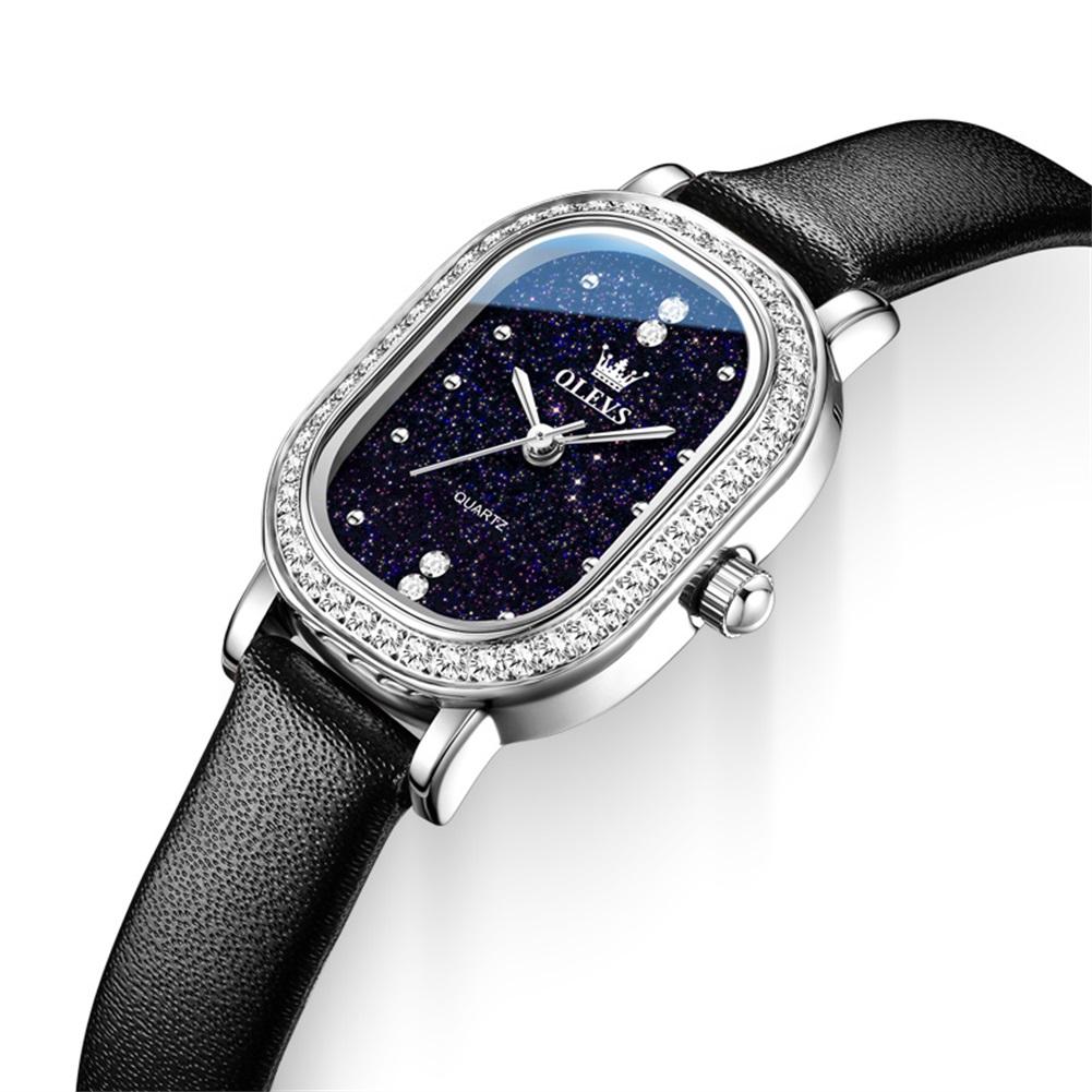 OLEVS Damen Quarzuhr Ovales Diamantlünetten-Sternenhimmel-Zifferblatt Edelstahlarmband Damen Mode Armbanduhr Weibliches Geschenk