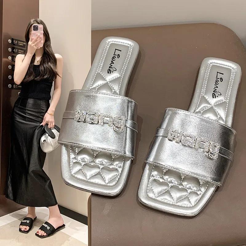 Mode 2024 Neue Schuhe für Frauen Modische Damensandalen Sommer Casual Low Heel Slip-on Sandalen Alexandria Sandalias De Mujer