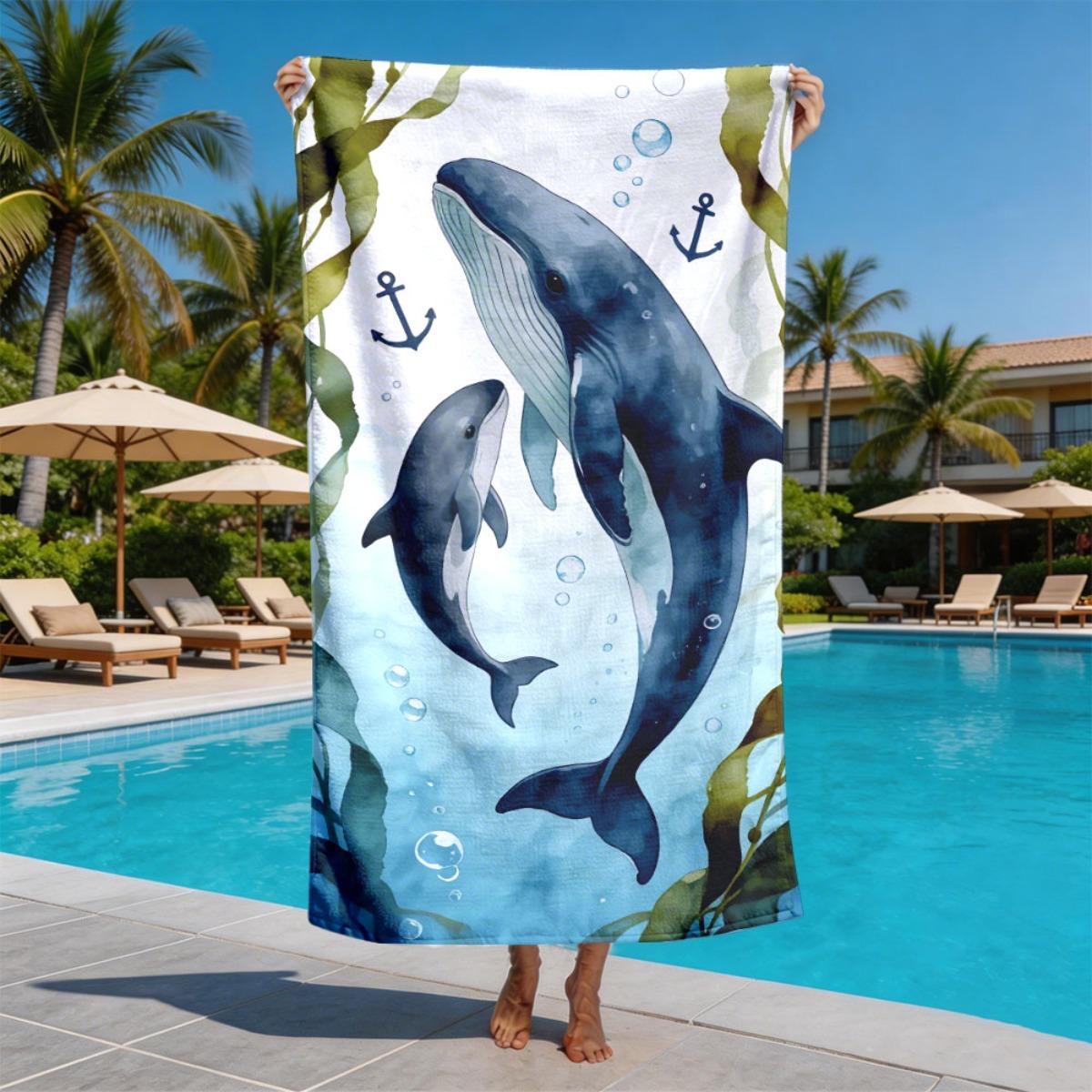 

Whale Underwater Theme polyester microfiber beach towel is highly absorbent, suitable for swimming and beach outings W30*H60(CM)