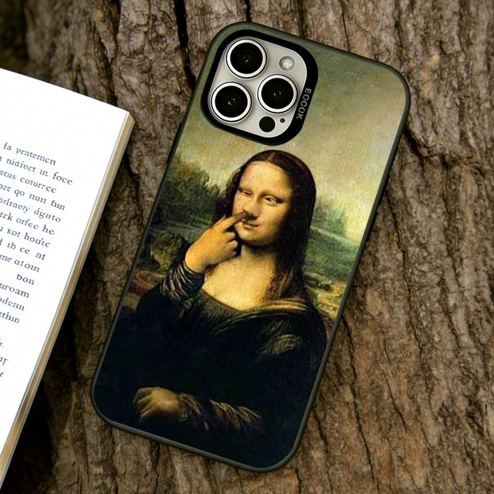 Humorous M-Mona L-Lisa Art Phone Case For iPhone 17,16,15,14,13,12,11 Plus,Pro Max,XS,Colored Silver Plated Inside Cover