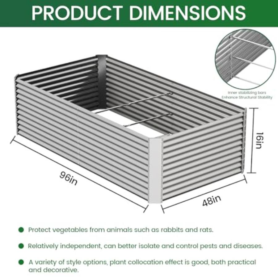 2pcs Tall 8x4ft Galvanized Raised Garden Bed Outdoor Above Ground Metal Garden Bed for Vegetable Flower Gardening Steel Raised