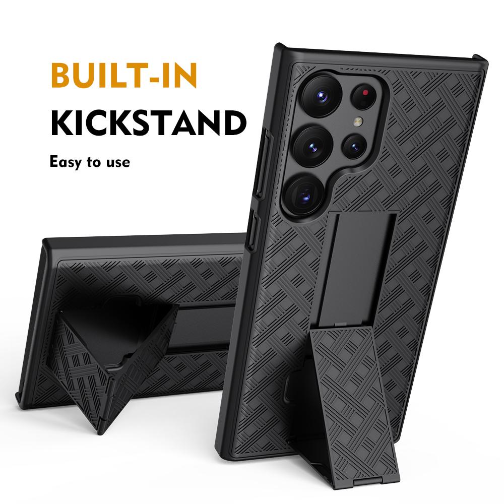 For Samsung Galaxy S24 Ultra Kickstand Case PC+TPU Sliding Screen Cover Phone Case with Clip