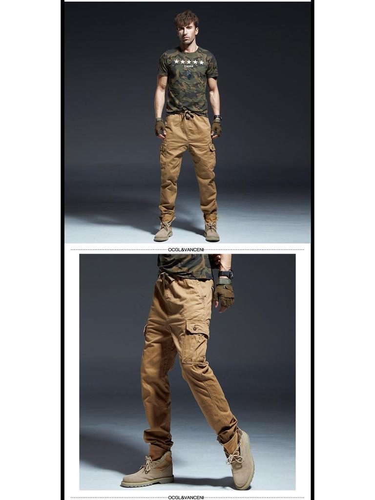 Men's Camo Nine-Point Multi-Pocket Pants - Military Style Casual Work Joggers