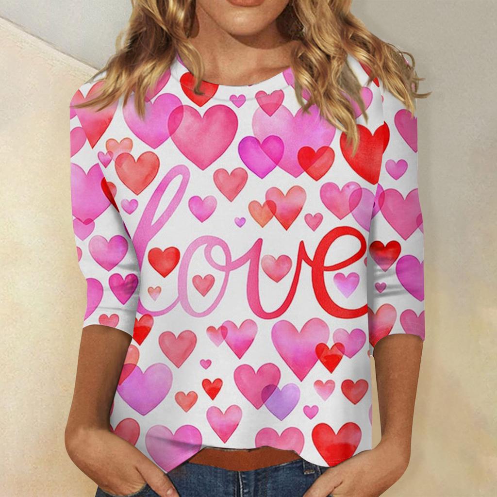Women's Valentine's Day Print Fashion Casual 3/4 Sleeve Round Neck Top