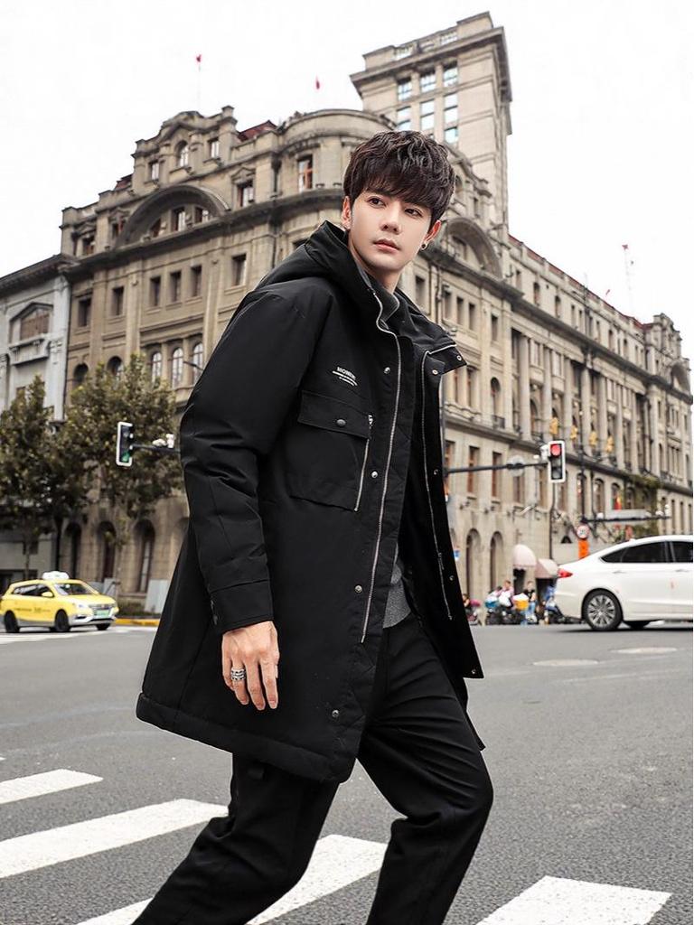 2025 Herren Mittellange Verdickte Warme Daunenjacke für Schüler und Oberstufenschüler