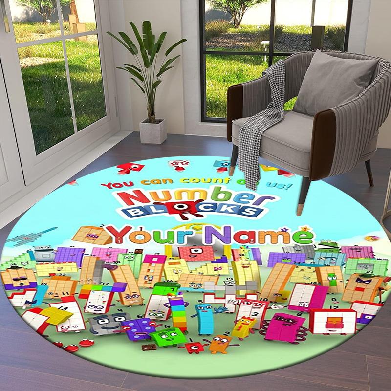 Blocks Clouds Custom Name Round Area Rug Carpet Rug For Living Room Bedroom Sofa Playroom Decor Nonslip Floor Mat
