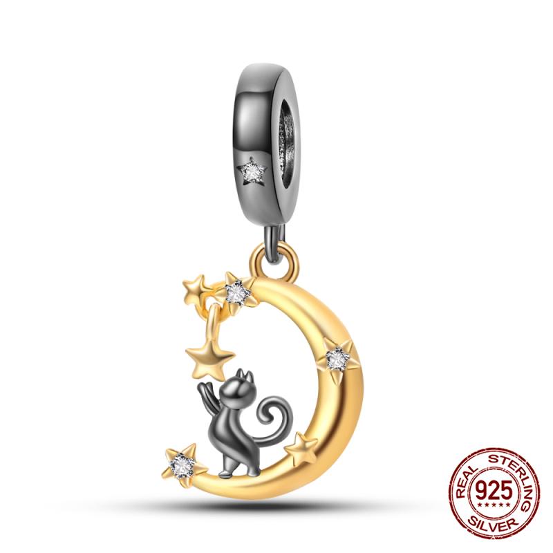 Fit Charms Fororiginal Bracelets And 3Mm Bracelets Cat Pendant Under The Mooncopper Jewelry Making For Women Gift