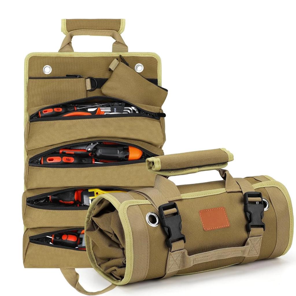 Heavy Duty Tool Bag Roll Up, UUP Rolled Empty Tool Organizer, Foldable with 2 Small Pouches, Portable for Mechanics Electricians