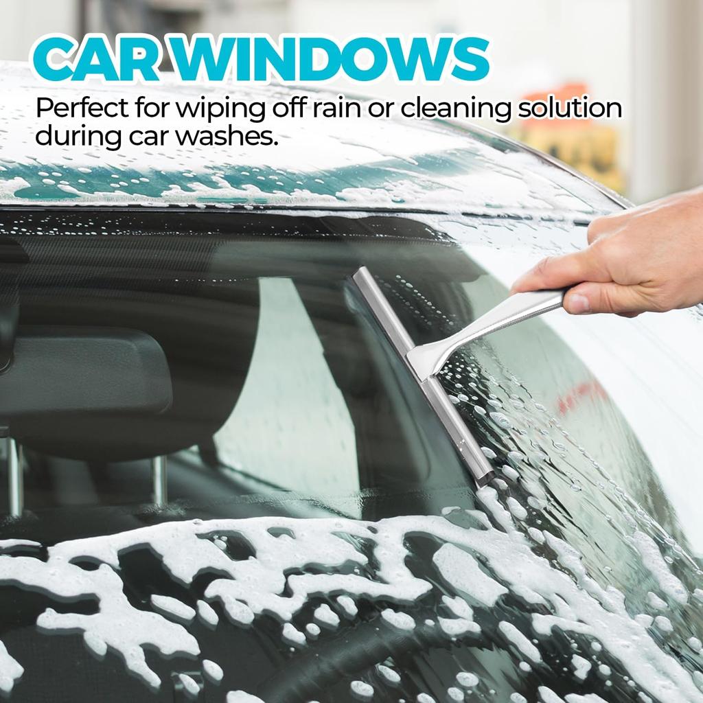12-Inch All-Purpose Shower Squeegee for Shower Doors, Tile Shower Walls, Bathroom, Window, Glass and Car Windshield, Mirrors and Kitchen-Stainless
