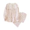 [GDenFrog] Pajamas, Double Gauze, Room Wear, Women's, Loungewear, Long Sleeve, 100% Cotton, Stand Collar, Ruffles, Top and Bottom Set, Sweat