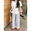 New White Bow Lace Puff Sleeve Shirt for Women Summer Design Pleated Strappy Shirt Women's Top Summer