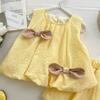Girls' Summer Set Korean Bow Sleeveless Vest+shorts Set