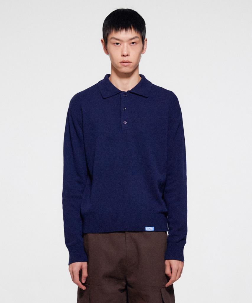 ERA Men Wool Blend Polo Sweater - Navy