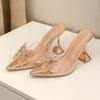 Summer Women's High-heeled Sandals, Transparent Pointed Toe, Rhinestone Bow, Sexy Wine Glass Heel, Fashionable Sandals.