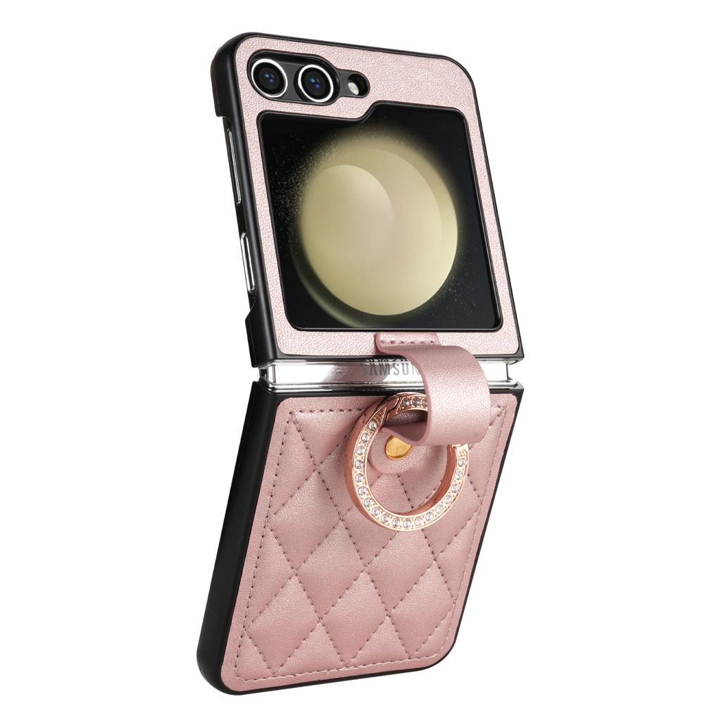 Luxury Ring Buckle Holder Leather Diamond Case For Samsung Galaxy Z Flip 6 5 4 3 5G Flip6 Flip5 Shockproof Phone Cover Fundas