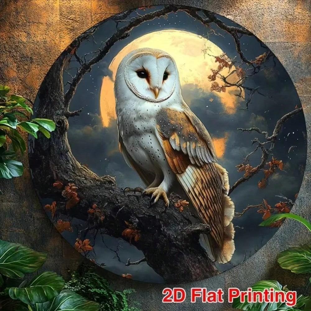 Vintage Owl Aluminum Metal Tin Sign 8 Inch Round Home Decor Kitchen Wall Art 20x20