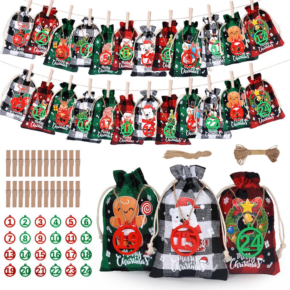 

24 шт. Рождественский Адвент Мешочек на шнурке Праздничный календарь Мешочек Обратный отсчет Подарочный мешочек Льняной мешочек на шнурке Подарочный мешочек