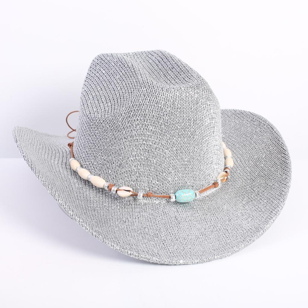Popular European and American Classic Western Denim Straw Hat, Men's and Women's Fashion Outdoor Sunscreen Sequined Straw Hat