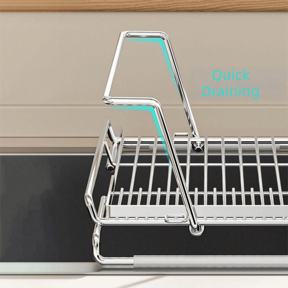 Stainless Steel Telescopic Dish Rack Non-Slip Space Saving Dish Drying Rack Adjustable Utensil Drainer Countertop