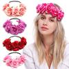 Bohemia Women Hair Accessories Wedding Hairband Bridal Headwear Rose Flower Garland Elastic Wreath Headband Fashion Headpiece