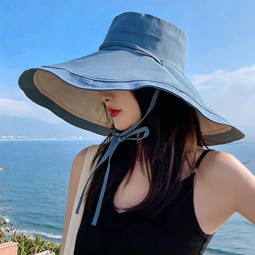 Foldable Fisherman Hat Double-Sided Bucket Hat Casual Women's Beach Hat  Outdoor