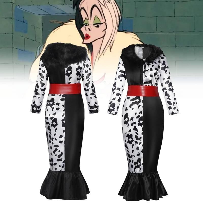 Fantasy-themed Cruella Cosplay Dress With Soft Fabric And Fur Collar