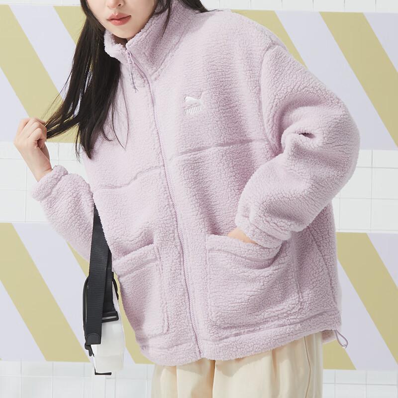 Puma Solid Color Casual Lamb Fleece Loose Long Sleeve Coat Women outerwear Purple 625806-60