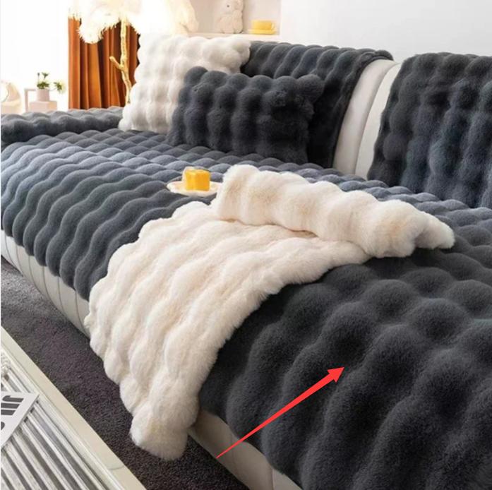 Black Bubbles Plush Sofa Cushion Couch Covers Solid Color Winter Thicken Sofa  Towel L Corner Soft Slipcovers Living Room Decor