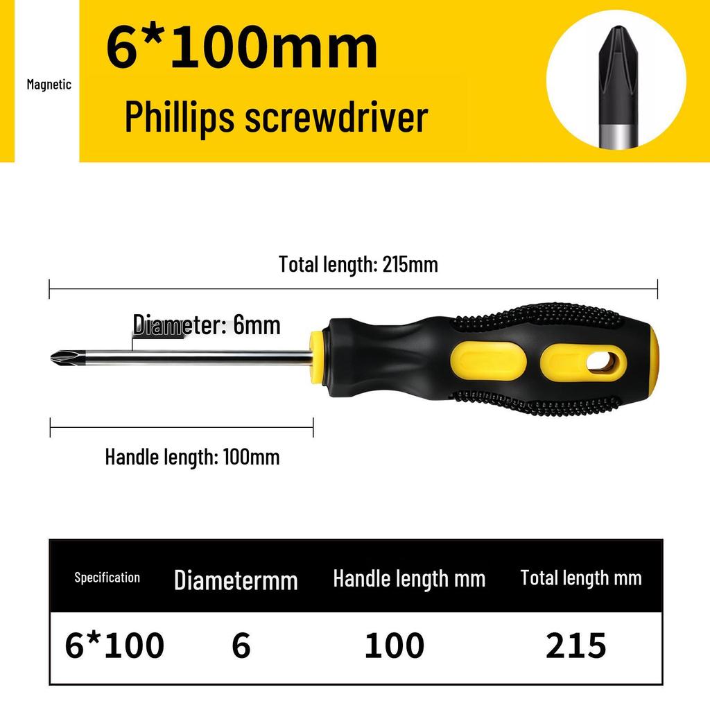 Industrial Rubberized Phillips and Slotted Screwdriver with Magnetic Bit and Non-Slip Handle.