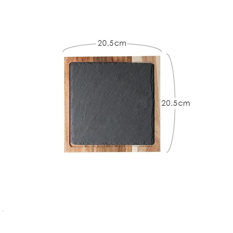 New Solid Wood Snack Plate Wooden Tray Western-style Japanese Cuisine Black Slate Bread Plate Acacia Wooden Plate