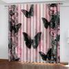 Elegant Pink Floral and Black Butterfly Printed Curtains Pole Bag Curtains Home Decoration Room Decoration