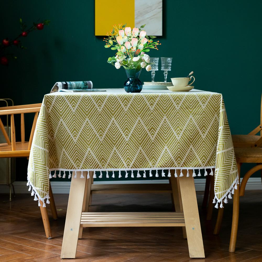 Living Room Party Decoration Wave Jacquard Wrinkle Resistant Washable Rectangle Table Cloths with Tassels