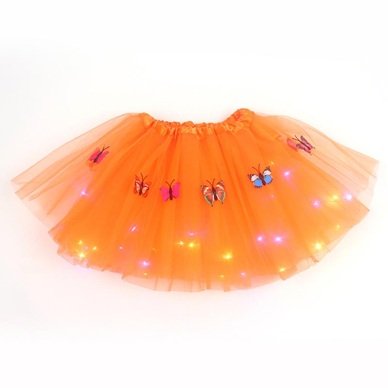 Girls Led Light Up Butterfly Tutu Skirt Glowing Elastic Waistband Multi-color Mesh Skirt For 2-12