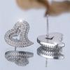 Cute Female Small White Zircon Stone Heart Wedding Jewelry Vintage Silver Color Stud Earrings For Women