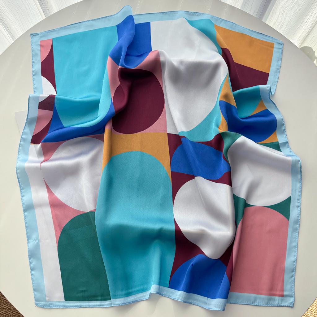 Luxury Square Scarf For Women Elegant Ladies Hijab Color Print Neckerchief Bandanas Spring Soft Stain Faux Silk Scarves Shawl