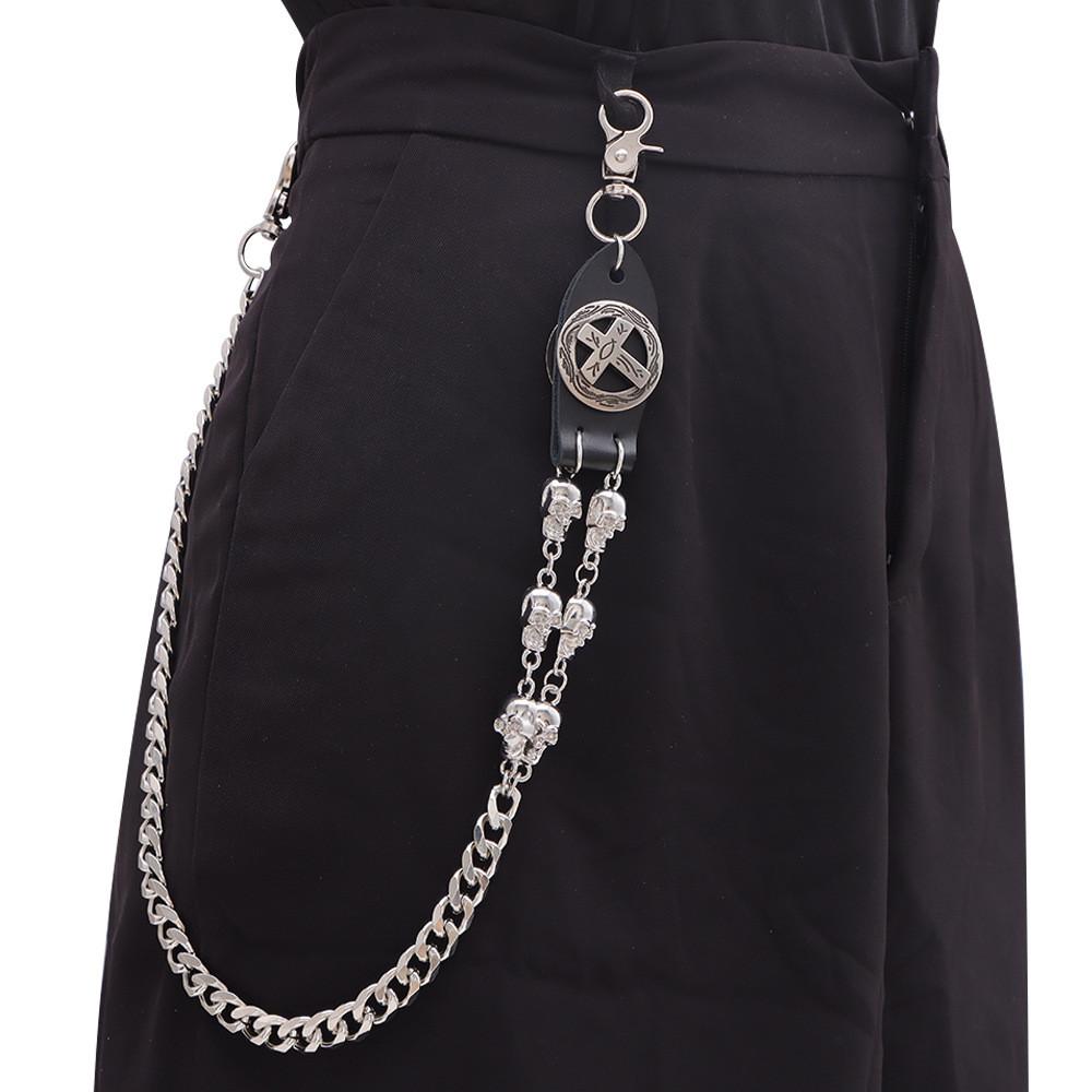 Punk Metal Skull Cross Pendant Belt Chain For Men And Women